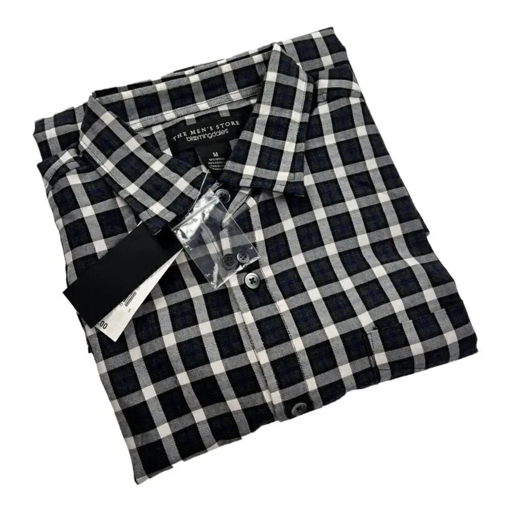 New The Mens Store Men Grey Plaid Shirt Classic Long Sleeve Button Down US M - Picture 1 of 6